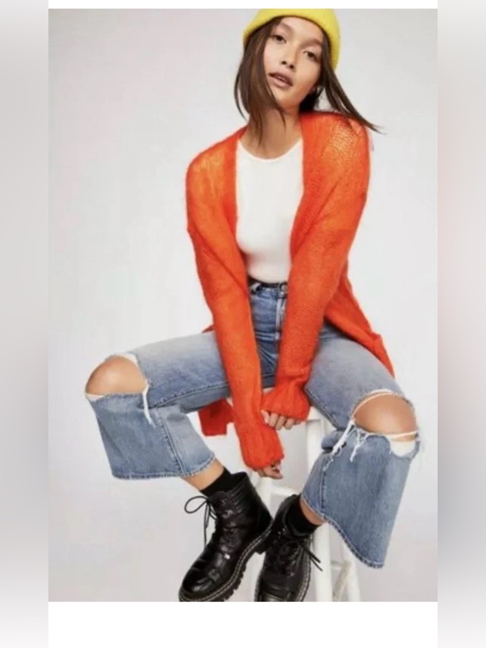 Free people Cozy Open-Front Orange Women's Cardigan Sweater - Picture 1 of 11